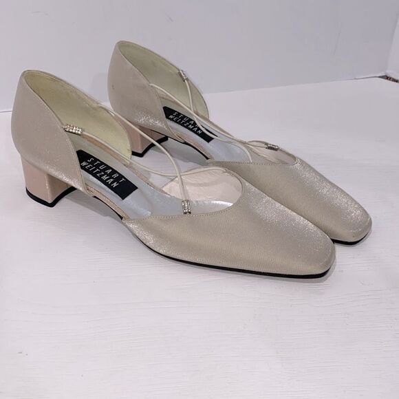 Stuart Weitzman Tubex Oyster Sparkle Lame Rhinestone Trim Shoes Size 8 - Picture 3 of 15